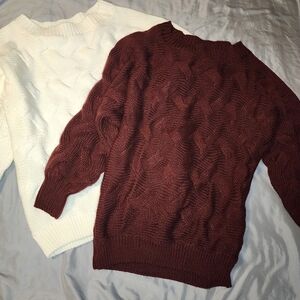 TWO- Vine & Love Cable Knit Sweaters - Off White and Maroon